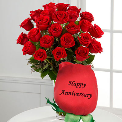 "Talking Roses (Print on Rose) (25 Red Roses) Happy Anniversary - Click here to View more details about this Product